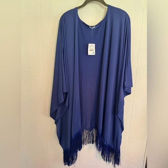 NWT Maui Mamas Elegant Blue Fringe Swim Cover Up Kimono One Size - Picture 1 of 4